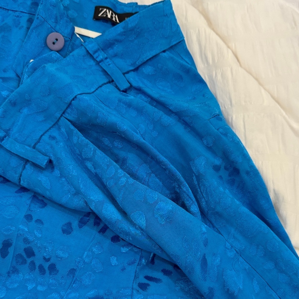 Zara Blue Patterned Satin Pants Size XS NWT - Picture 11 of 14
